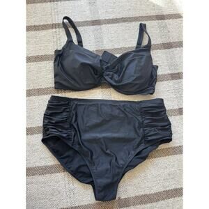 Artesands Swimwear Bikini Set Monet Underwire High Waist Black 16 D/DD Ruched